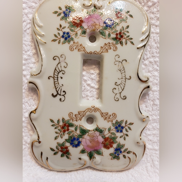 Vintage Switch Plate Cover, Made in Japan Porcelain Shabby Chic Wall Decor - Picture 3 of 9